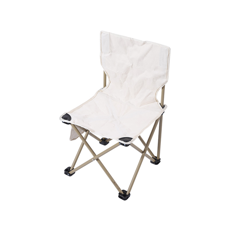 Beige Comfortable Backrest Steel Tube Structure Outdoor Folding Camping Chair With Storage Bag